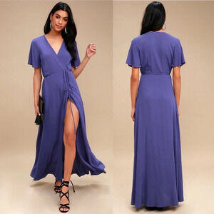 ✨NWT Lulus Royal Blue Much Obliged High Low Wrap Maxi Dress Size Small